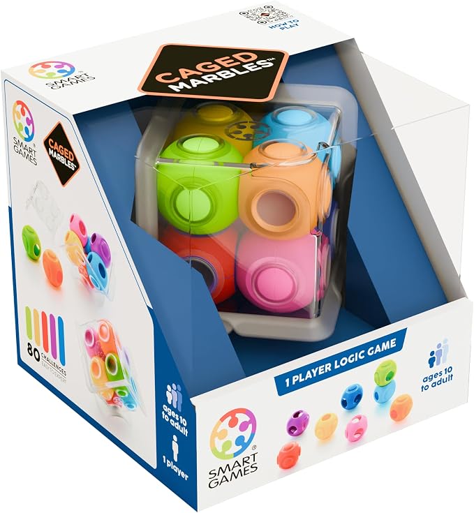 SmartGames Caged Marbles Logic Puzzle Game with 80 Challenges Brain Teaser for Ages 10+