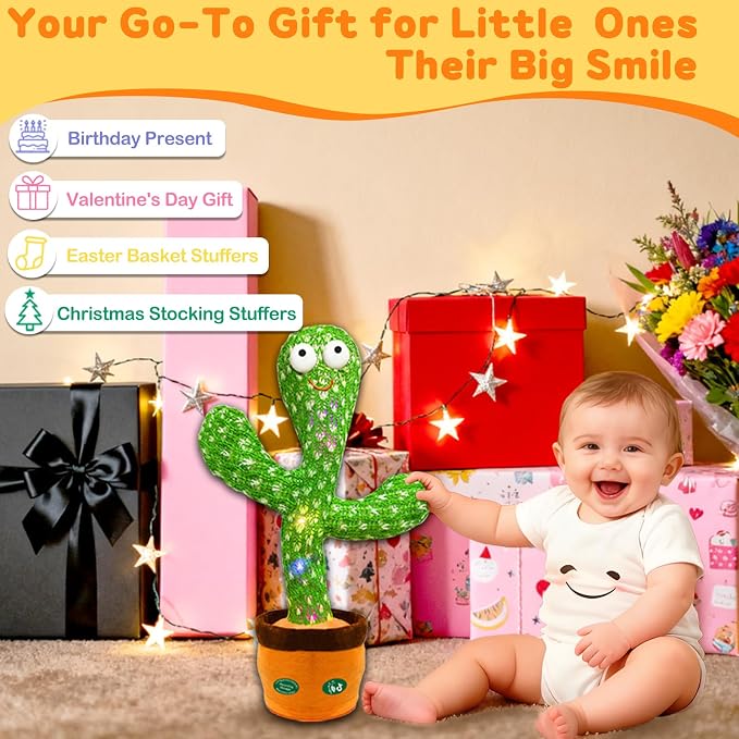 Hunfur Dancing Talking Cactus Toy,Interactive Funny Gift for Baby Infant, Singing Record Repeat What You Say Light Up Toy Boy Girl