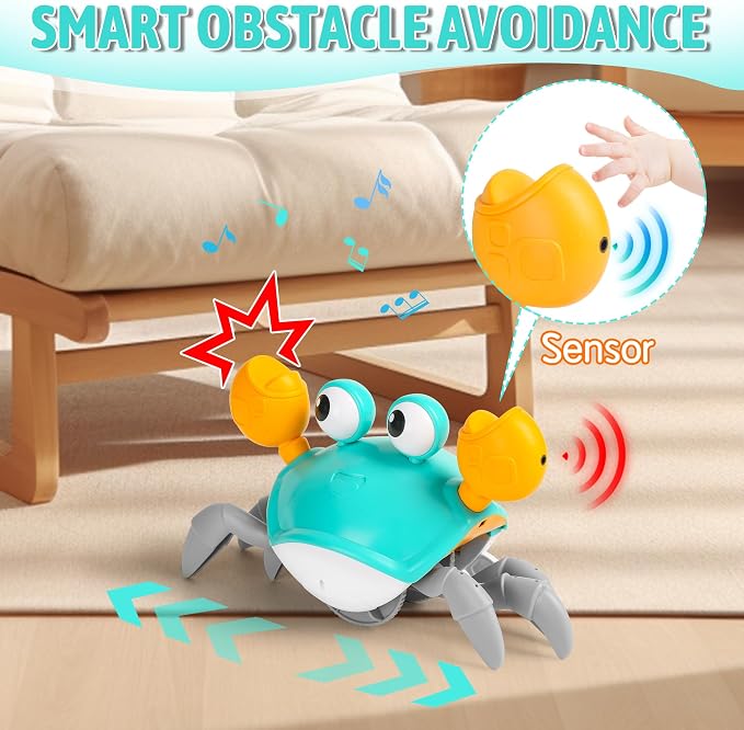Hirger Crawling Crab Baby Toys 6-12 Months: Infant Tummy Time Toys, Dancing Walking Crab for Toddler 1 2 3 Year Old, 1st Birthday Gift with Music and Light