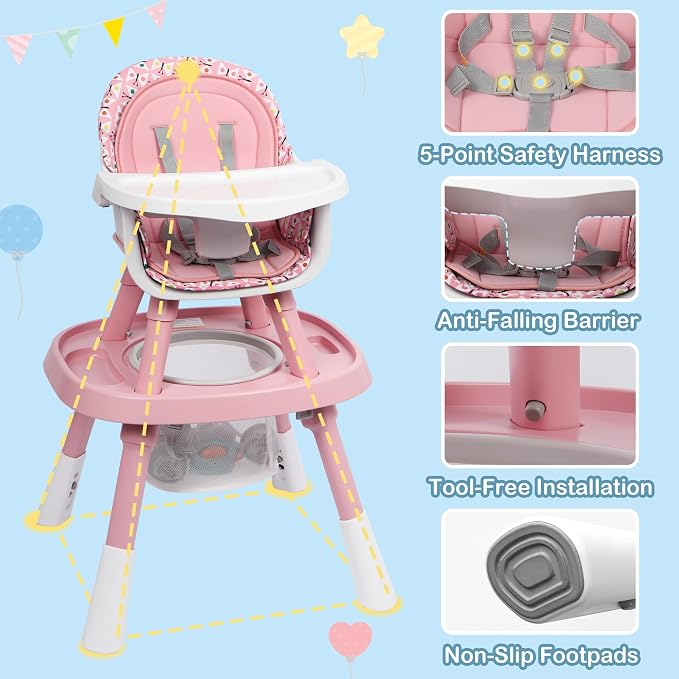 Xilingol 15-in-1 Convertible High Chair, 2-in-1 Baby Highchair & Activity Center W/Toys, Booster Seat | Building Block Table | Toddler Chair W/Removable Tray & 5-Point Harness & 2-Layer Cushion