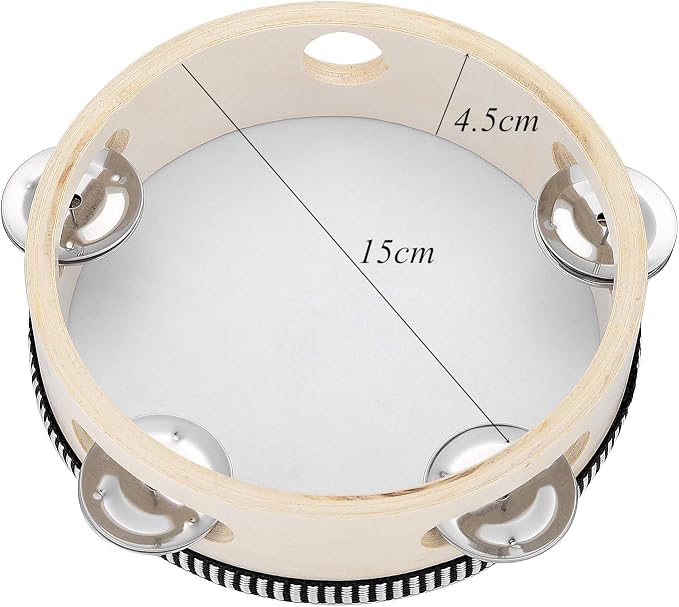 Hand Held Tambourine Drum 6 inch Bell Birch Metal Jingles Percussion Gift Musical Educational Drum Instrument for KTV Party Kids Games (6 inch)