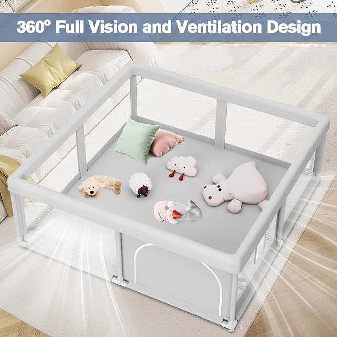 Baby Playpen for Babies and Toddlers 50 x 50 inch, Play Yards Indoor & Outdoor, Sturdy Safety Play Pen with Soft Breathable Mesh, Baby Fence