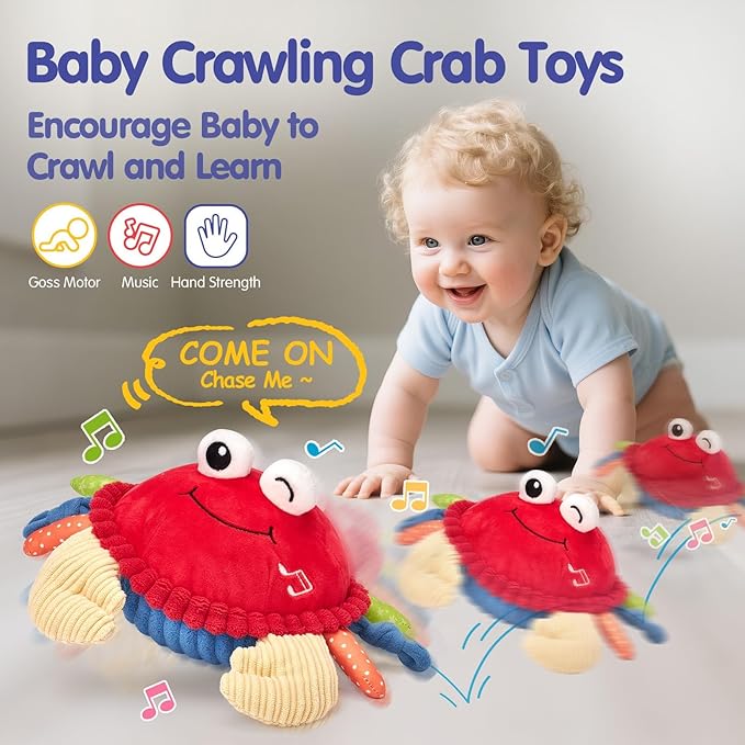 hahaland Baby Toys 6-12 Months, Musical Bouncing Crab Plush Toy with 48 Songs & Recording Function, Dancing Moving Jumping Baby Toy for Tummy Time, USB Rechargeable Crab Toy for Babies 6+ Months