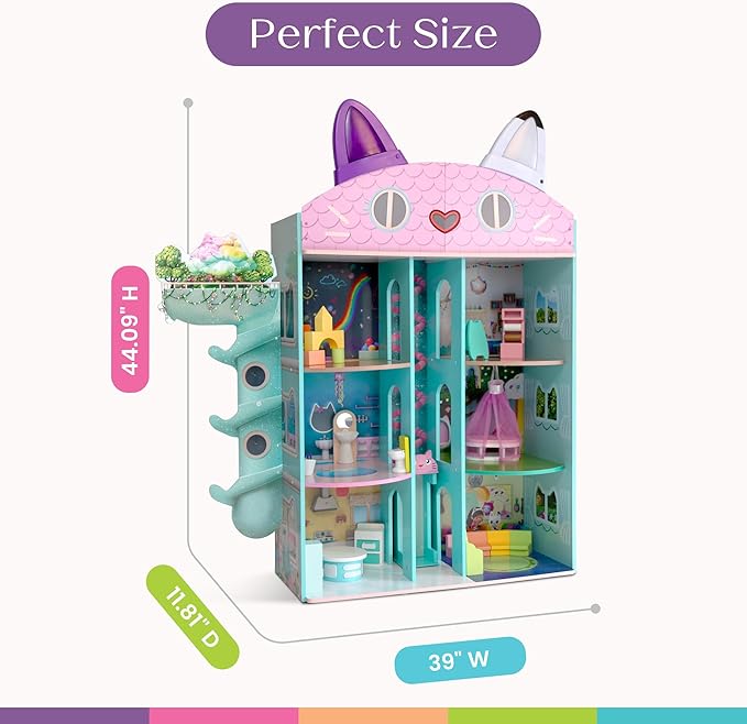 Gabby’s Dollhouse Purrfect Playhouse by Delta Children – Features Sounds & Light Up Ear - Includes 20 Accessories - Fits 8-inch Dolls - Pretend Play Dream Gift for Ages 3