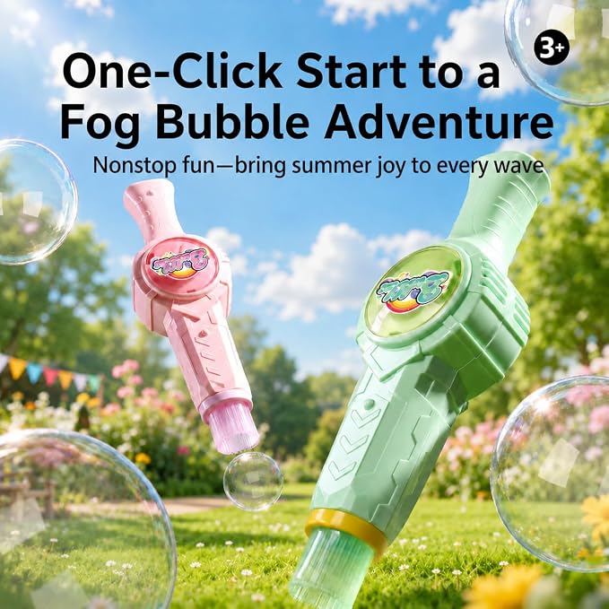 Fog Bubble Machine, Electric Smoke Bubble Maker with Music & Colorful Lights, Magic Interactive Bubble Fog Game for Kids Parties Gift, Includes 3 Refills, Pink