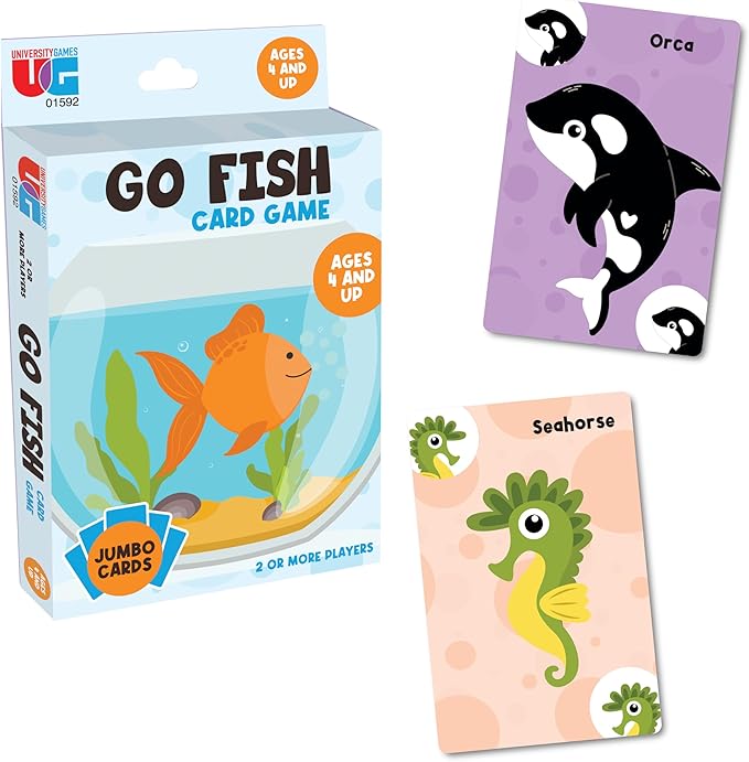 University Games Go Fish Card Game - Jumbo Size, Colorful Animal Cards for Kids Ages 4 and Up, Fun Family and Educational Game