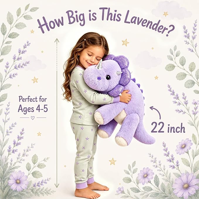 gnomantic Triceratops Weighted Stuffed Animals - 22 Inch 4.5 Pounds Weighted Plushies Dinosaur Stuffed Animals - Big Dino Plush - Cute Plush Toy Gifts for Kids & Adults (Purple)