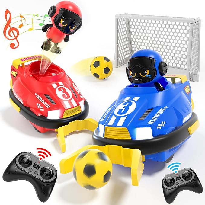 bessome Cute Cartoon Remote Control Bumper Car Toy Set of 2 Players Football Games|Toddlers Mini RC Car Toys with Light & Sound & 360°Rotating|Christmas Birthday Gifts for 3 4 5 Year Old Boys Girls