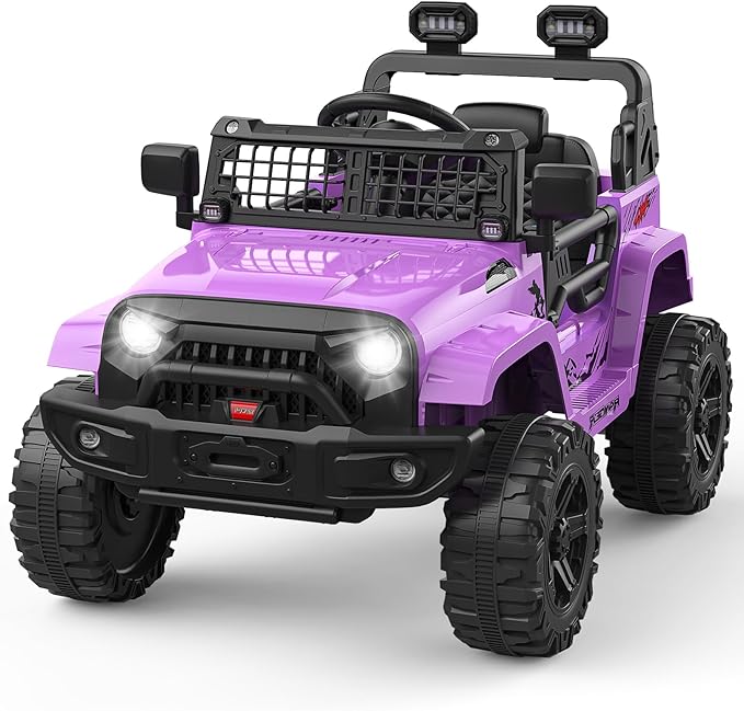 GarveeLife 12V Kids Electric Ride On Truck Car w/Parent Remote Control, Spring Suspension, LED Lights & AUX Port | Outdoor Ride Toy for Boys Girls