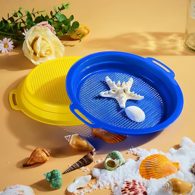 Sand Sifters Sieve for The Beach Sand Toys (Red, Blue, Yellow & Green) Complete Gift Set Bundle-8 Pack(8.75x 9.75in)