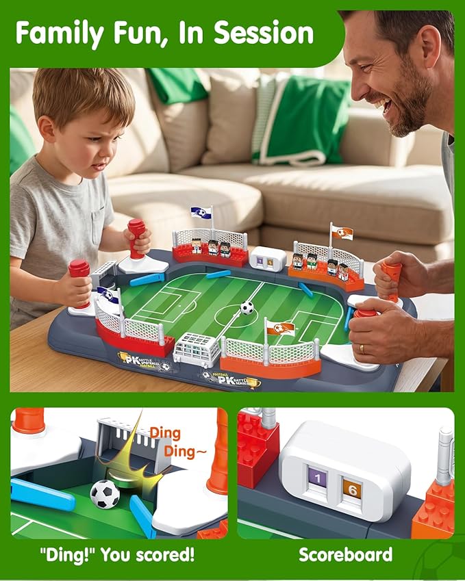 Soccer Board Game for Kids with 12 Countries Flag Stickers & 12 Star Player Figures – Interactive Foosball Table Game, Mini Pinball Sports Toy Boys Girls Birthday Family Party