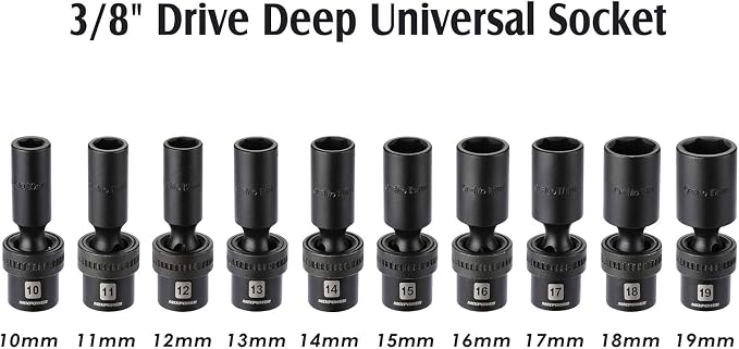 MIXPOWER 10-piece 3/8" Drive Deep Universal Impact Socket Set, 6 Point, Metric, 10-19 mm, Swivel Socket with Flexible Wobble, CR-MO Impact Grade…