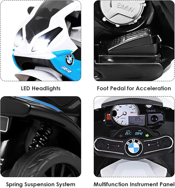 Costzon Licensed BMW Kids Electric 3-Wheel Ride-On Motorcycle Toy for Boys & Girls, with Headlights, Music and Battery Powered Pedal Kids Toddler Motorcycle