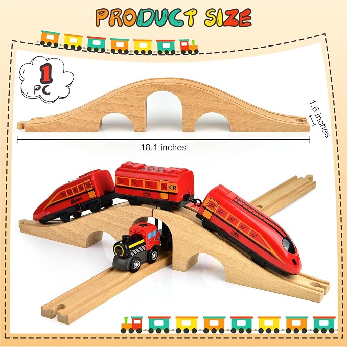Mototo 1 Pack Wooden Train Track Bridge Wooden Train Accessories Wood Track Bridge Wood Railroad Pieces Expansion Set Collection Addition to Most Railway for Operation Christmas Shoebox Birthday Gift