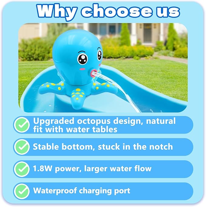 Intoypad Water Table Pump, Octopus Battery Powered Water Pump for Water Table 3 Hours Non-Stop Fun Summer Outdoor Water Toys Outside Water Play Table Accessories for Toddlers Kids (Blue)