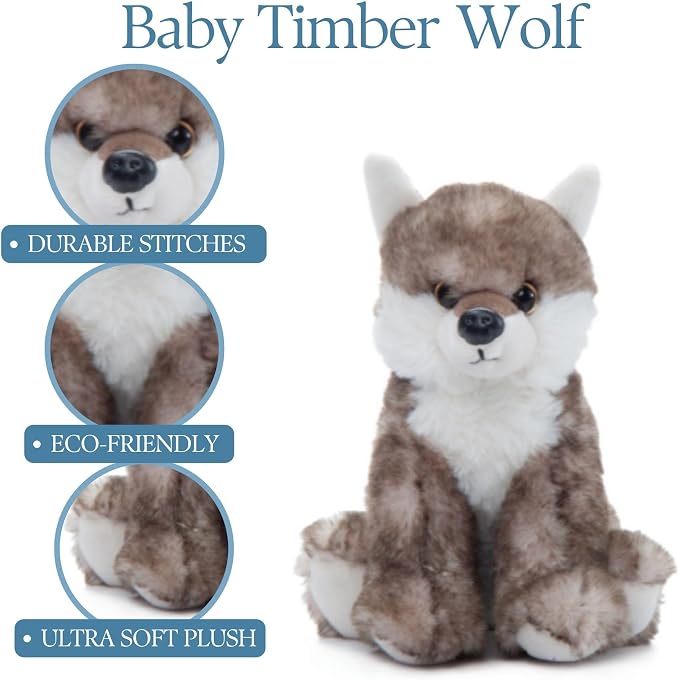 The Petting Zoo Timber Wolf Stuffed Animal Plushie, Gifts for Kids, Wild Onez Babiez Wildlife Animals, Wolf Plush Toy 6 inches