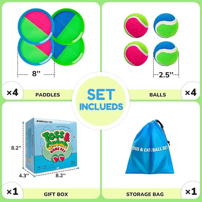 Upgraded Toss and Catch Ball Game Set, Beach Pool Toys Outdoor Games for Kids Toys, Outside Family Lawn Yard Games, for Boys Girls 3 4 5 6 7 8 9 10 11 12 Years Old