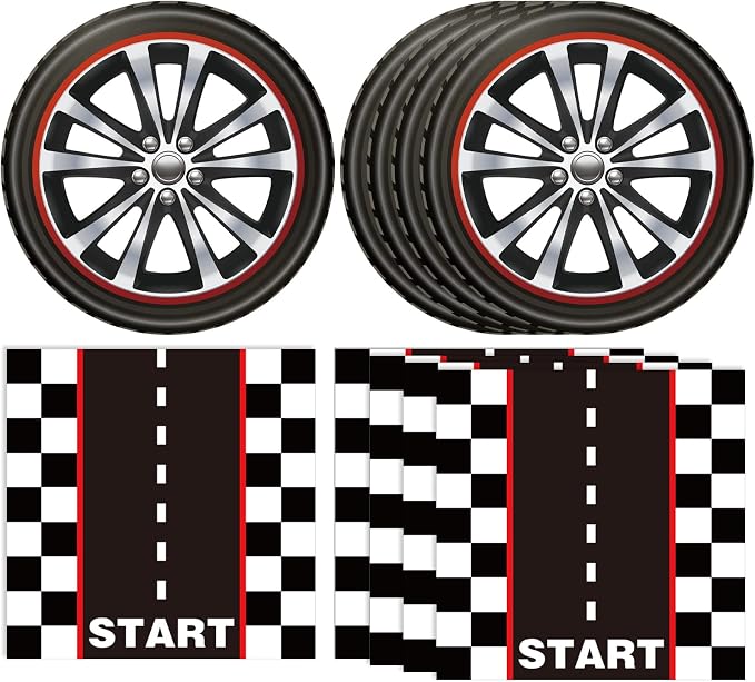 40PCS Hot Car Party Supplies Happy Birthday Dinnerware Disposable Racing Car Race Track Party Favors Plates and Napkins Sets for Kids Boys Birthday Racing Sports Serves 20