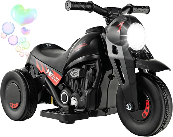 Costzon Kids Motorcycle, 6V Battery Powered Ride on Motorcycle with Bubble Maker, Music, LED Headlight, Forward & Backward, 3 Wheels Electric Motorcycle for Kids, Gift for Boys & Girls (Dark)