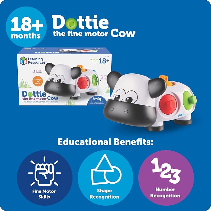 Learning Resources Dottie The Fine Motor Cow - Toddler Montessori Toys, Stacking Shape, Gifts for Boys and Girls, Sorting and Matching Skill Activities, Educational Games, Ages 18 Months+