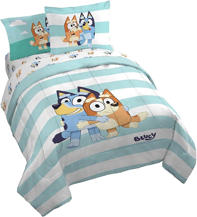Jay Franco Bluey & Bingo 7 Piece Queen Size Bed Set - Includes Comforter & Sheet Set - Super Soft Kids Bedding Fade Resistant Microfiber