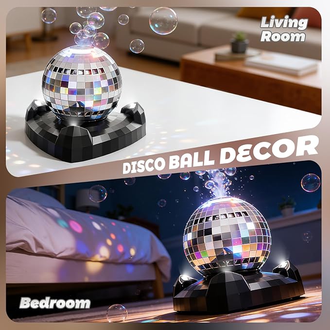 Bubble Machine, Automatic Bubble Blower Maker with 360° Rotating Turntable and LED Lights, Disco Ball Bubble Machine Summer Kids Toys for Weddings Birthdays Party Indoor Outdoor Backyard Camping