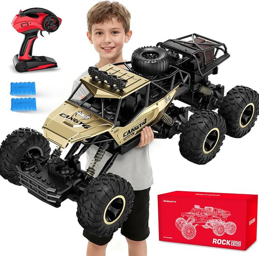 Jiakora Remote Control Monster Truck, RC Cars Rock Crawler RC Truck with 2 Rechargeable Batteries, Metal Exterior & LED Lights, Large Boy Toys for Ages 4-7, 8-12 & Adults Great Gift