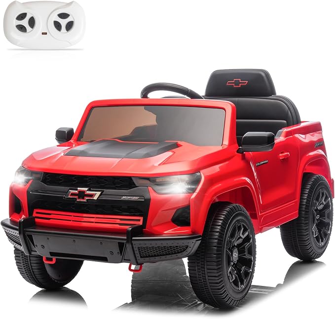 Winado Licensed Chevrolet Colorado Electric Car for Kids, 12V Ride on Toys for Toddlers with Remote Control, Battery Powered Electric Car Ride On Vehicle w/Bluetooth, Soft Start, LED Lights - Red