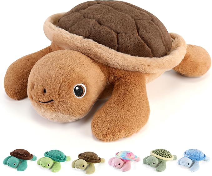 gnomantic Turtle Weighted Stuffed Animals - 22 Inch 4.5 Pounds Weighted Plushies Sea Turtle Stuffed Animal - Big Tortoise Plush - Cute Plush Toys Gifts for Kids & Adults (Brown)