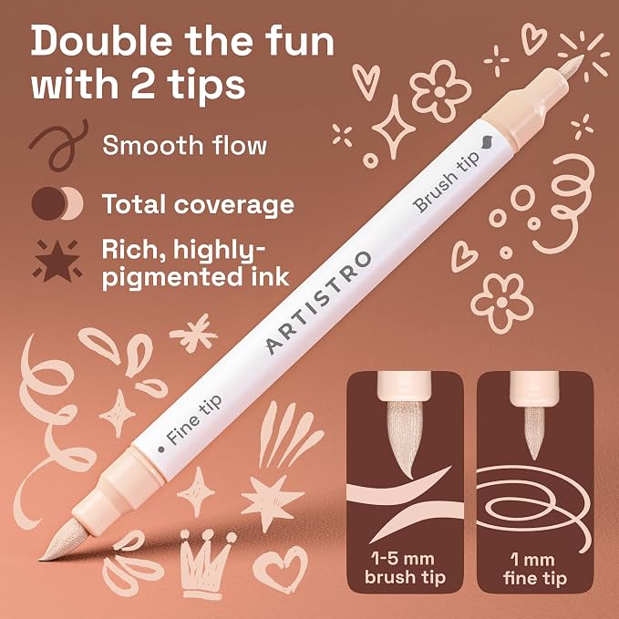 ARTISTRO 5 Skin Tones Acrylic Paint Markers - Paint Pens for Drawing - For Fabric, Rock, Glass, Wood, Molds - Arts & Crafts Gift for Adults, Teens, Kids, Classroom Must Haves & School Supplies