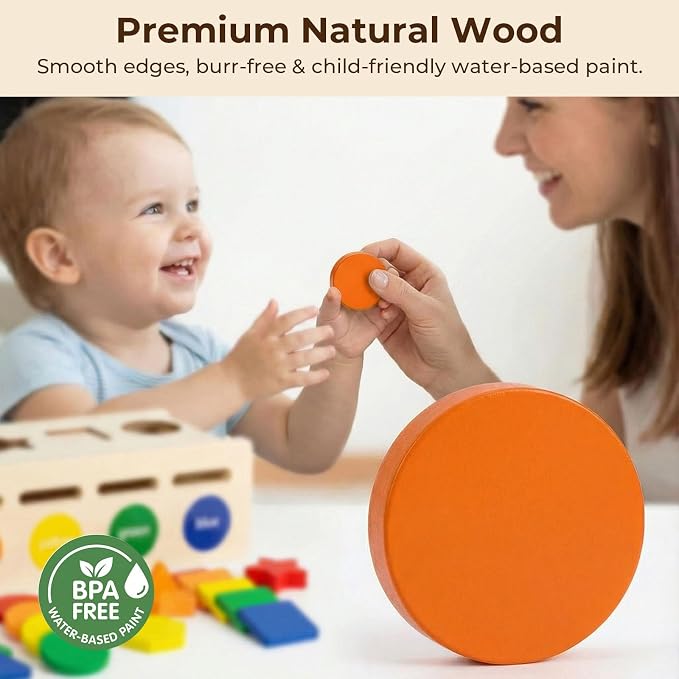 LovesTown 3-in-1 Wooden Shape Color Sorter Box with Logic Cards - Educational Matching Puzzle Game for Fine Motor Skills - Montessori Learning Gift for Toddlers