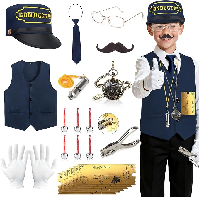 21 Pcs Train Conductor Costume Kids, Conductor Hat Vest Whistle, Bells Train Pocket Watch Christmas Holiday Sticker