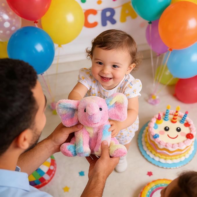 Hopearl Adorable Plush Calf Elephant Toy Floppy Elephish Ultra Soft Haggable Stuffed Animal Holiday Birthday Gift for Boys Girls Kids Toddlers, Rainbow, 9''