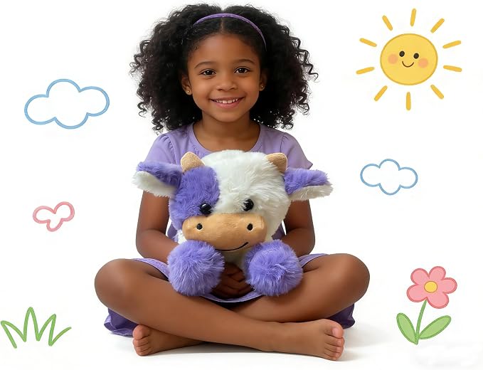 YUKOUQIAN Cute Cow Plush Stuffed Animal Doll Toy 10 inch for Girls Boys (pa Cow purplue)