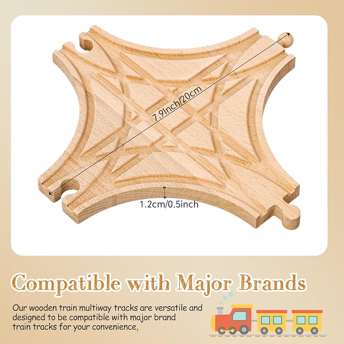 CroBlissful Wooden Train Track Accessories, Forked Wooden Train Tracks Expansion Multi Way Switch Track for Most Major Brand Railway Set