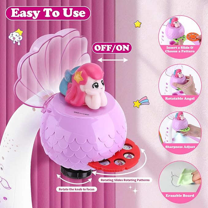 Hoarosall Drawing Projector for Kids, Drawing Board Pad, Color Pens, Pencils, Crayons, Scrapbook etc,Tracing Projector, Ideal Toy for 3+ Year Old Girls (Mermaid Kit)