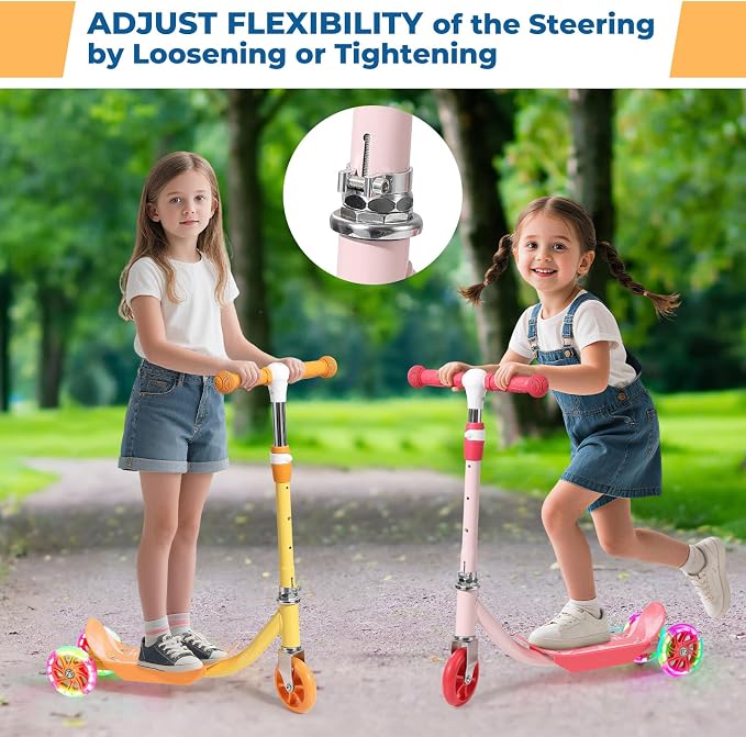 Kids Kick Scooter with Adjustable Height & LED Flash Wheels | 3 Growing Levels for Ages 3-6 Years | Outdoor Fun for Boys & Girls (37 to 50 Inches)