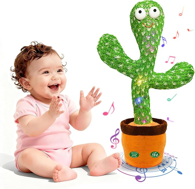 Hunfur Interactive Baby Toys Dancing Talking Cactus Toy,Funny Gift for Infant, Singing Record Repeat What You Say Light Up Toy for Toddler Boy Girl (Volume Adjustment)