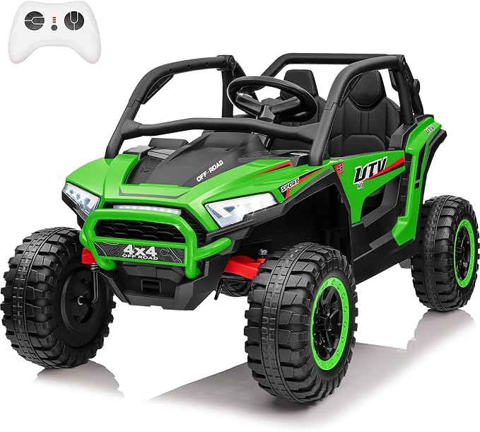 24V Ride on Car, 2 Seater XL 4X4 Off-Road UTV w/RMP2000W Powerful Motors, Remote Control, Bluetooth Music, LED Lights, 24 Volt Ride on Toys for Big Kids, Green