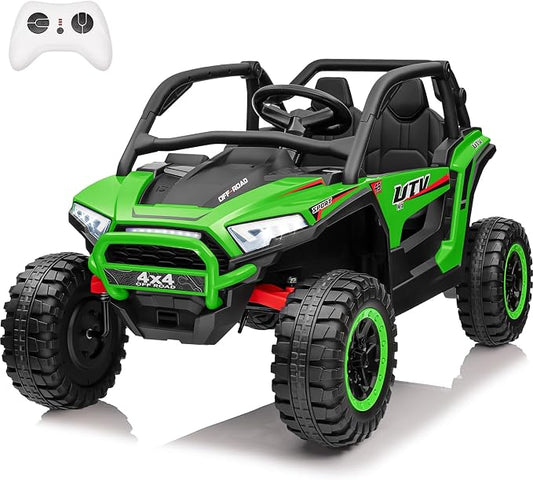 24V Ride on Car, 2 Seater XL 4X4 Off-Road UTV w/RMP2000W Powerful Motors, Remote Control, Bluetooth Music, LED Lights, 24 Volt Ride on Toys for Big Kids, Green
