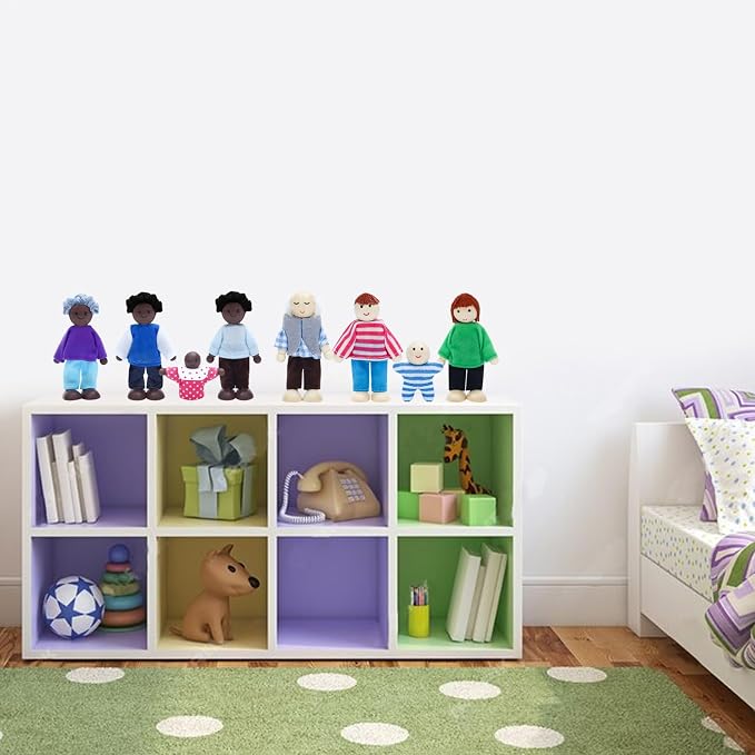 ONEST 10 Pieces Wooden Dollhouse Family Set Mini People Figures Sets Dollhouse Dolls Wooden Doll Family Pretend Play Figures Accessories for Pretend Doll House