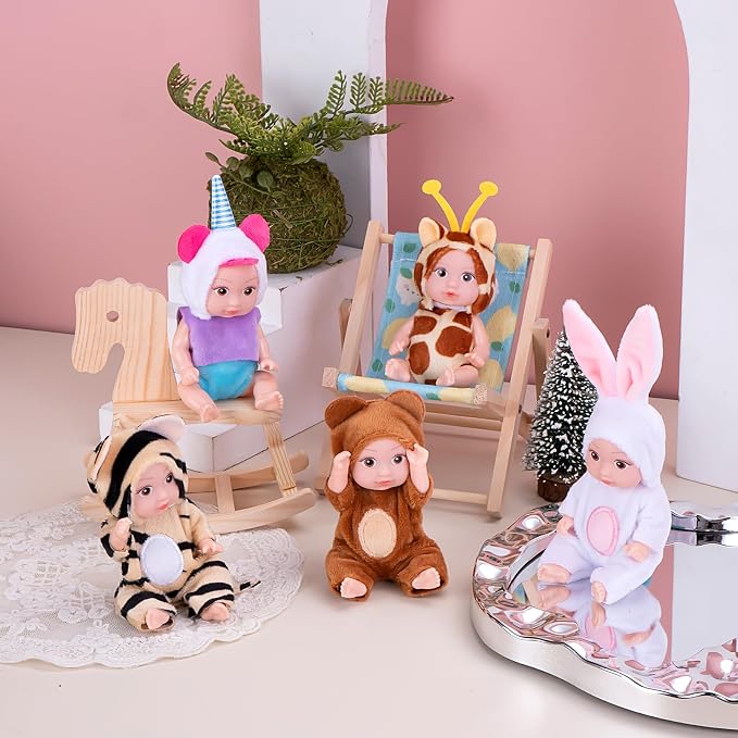 Vueos 10PCS 4inch Mini Reborn Baby Dolls Set with 10 Outfits - Realistic Open Eye Design Child-Safe Role Play Toys for Girls Boys, Christmas Birthday Easter Gift Sets