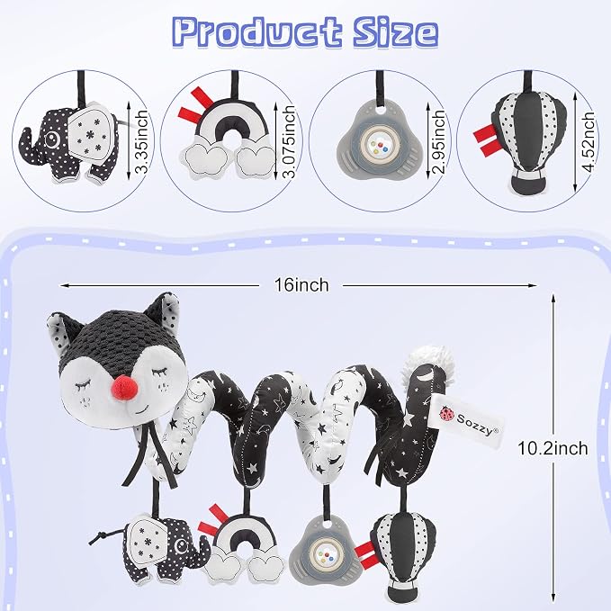 Car Seat and Stroller Toys - Black and White Car Seat Toy High Contrast Baby Toys, Baby Plush Spiral Activity Toy for Crib Mobile, Newborn Sensory Toy Best Gift for 0 3 6 9 12 Months Infants