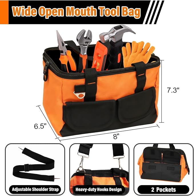 27-Piece Orange Kids Real Tool Set with Storage Tool Bag, Small Real Hand Tool Kit for Boys & Girls, Child Construction Learning Tools for Home Building and Woodworking, 6+ Years Old Boy Birthday Gift