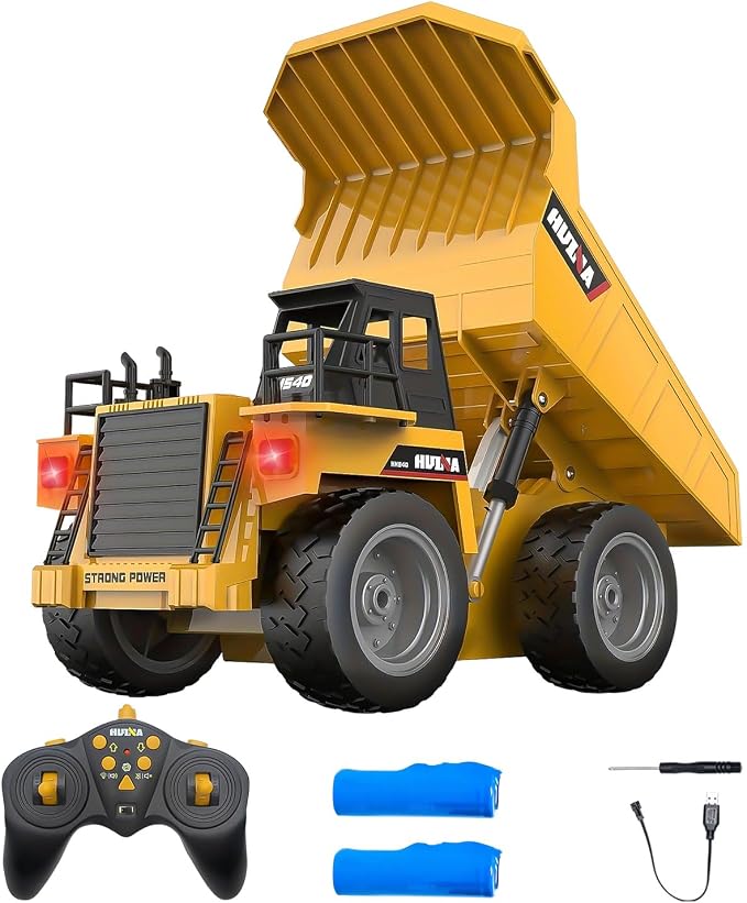 RC Dump Trcuk Toy for Kids,9-Channel Construction Vehicle Truck Toys with Working Bed, Lights & Sounds,1:18 Rechargeable Remote Control Truck for Boys Girls Gift