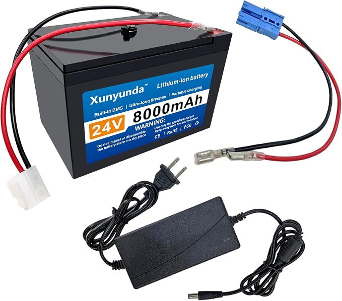 24V 8Ah Lithium Battery for Kids Ride-On Toys Includes 2A Charger/25A BMS,Compatible with Dynacraft Realtree 24V Power Wheels