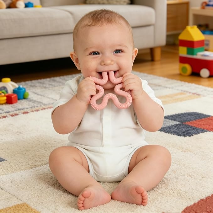 Fu Store 3 Pack Coral Flower Ring Teether Baby Teething Toys Silicone Teether Ring Toys for Babies 0-6 0-12 0-24 0-36 Months Easy to Grasp Clean Infant Teething Relief Soothing Sore Gums