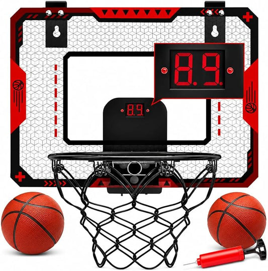 Indoor Basketball Hoop for Kids 5 6 7 8 9 10+Years Old Boys,Mini Basketball Hoop Over The Door Mini Hoop with Electronic Scoreboard & 3 Balls,Kids Basketball Hoop Sport Toys for Gift for Boys Age 5-10