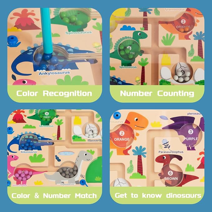 Magnetic Color & Number Maze, Montessori Wooden Color Matching Learning Counting Puzzle Board, Toddler Fine Motor Skills Toys for Boys Girls 3 4 5 Years Old