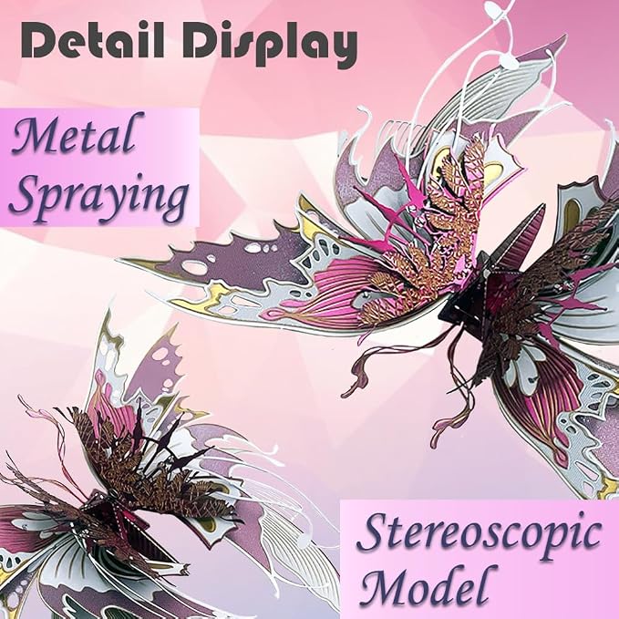 3D Metal Puzzles for Adults,Butterfly Model Building Kits,Cute Insect Design,Brain Teaser Puzzle,DIY Mechanical Assembly Kit Creative Ornament Suitable for Home Decor Art Craft (Purple)